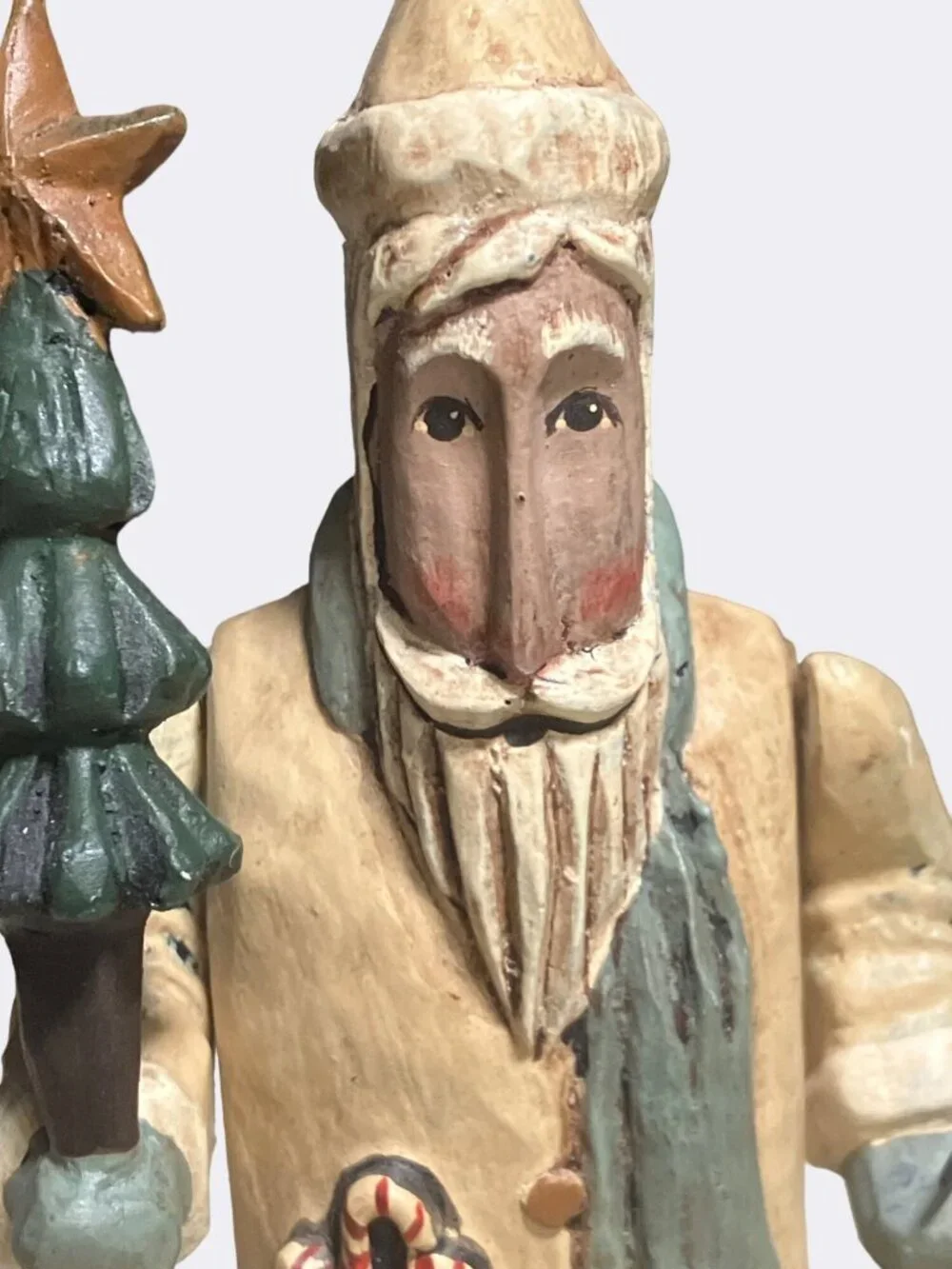 Handcrafted Greg Guedel Santa Figurine Holding Tree and Lantern